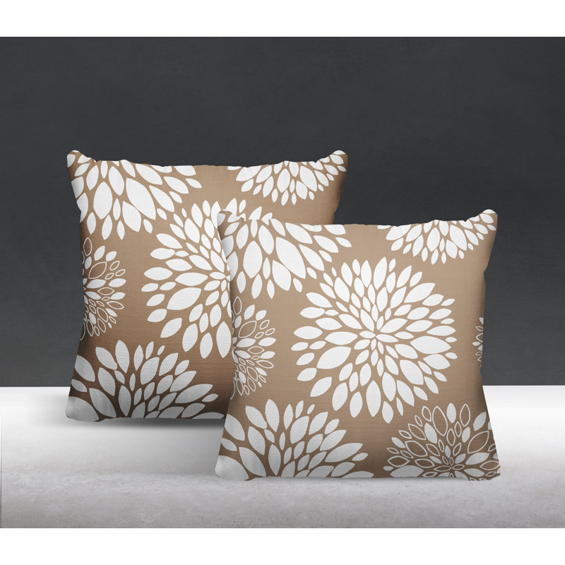 Floral Outdoor Reversible Throw Pillow, Beige, 15W" x 15H"
