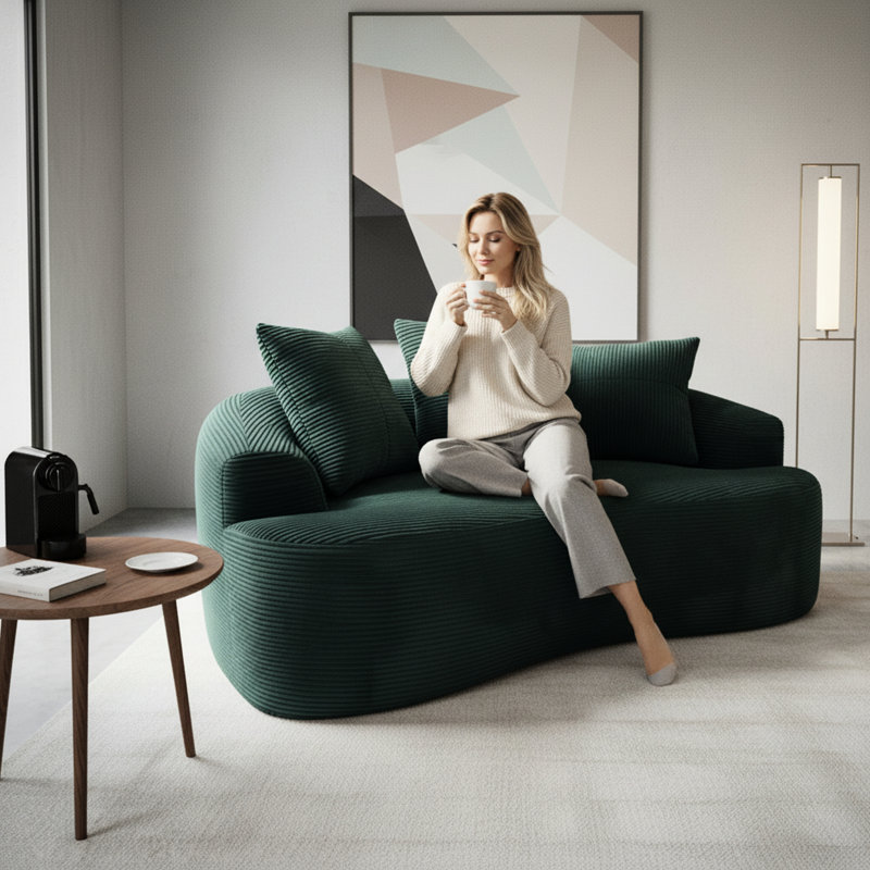 Courbe foncée, coussins à ressorts ensachés, 3 coussins décoratifs, sièges moelleux, compact pour les salons de 66,55 po, sans assemblage, convient aux petits espaces