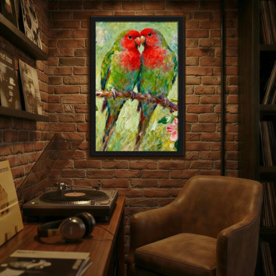 Animals Two Lovebirds Perched Together On Branch