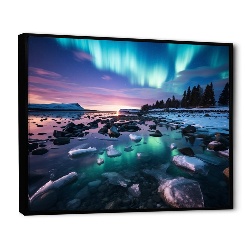 Samana Canada, lumière polaire I sur toile, Cadre flottant noir, H 12 po x l 20 po x P 1 po