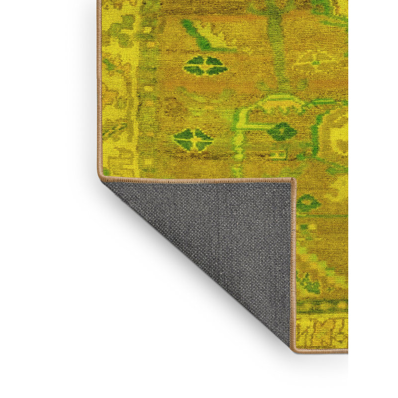 Tapis oriental fabriqué à la machine en jaune, Rectangle 2 pi x 3 pi