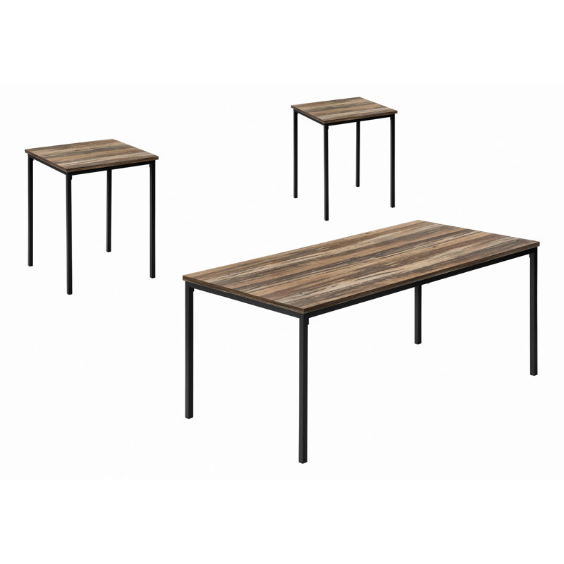 Ensemble de trois tables basses à structure en métal, table basse moderne avec table de bout, Brown