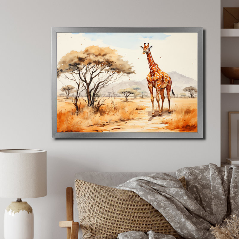 «Orange Orange Beige Girrafe Walk in African Landscape», reproduction sur toile, H 30 po x l 40 po x P 1,5 po