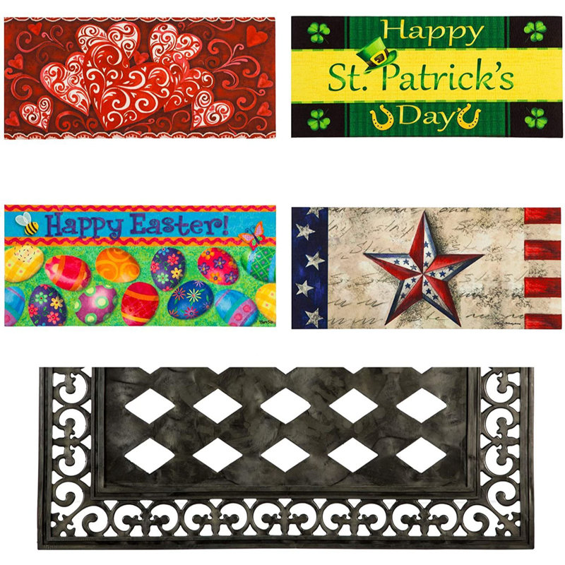 22 po x 10 po Spring Holiday Collection Sassafras Switch Mat avec cadre en caoutchouc décoratif