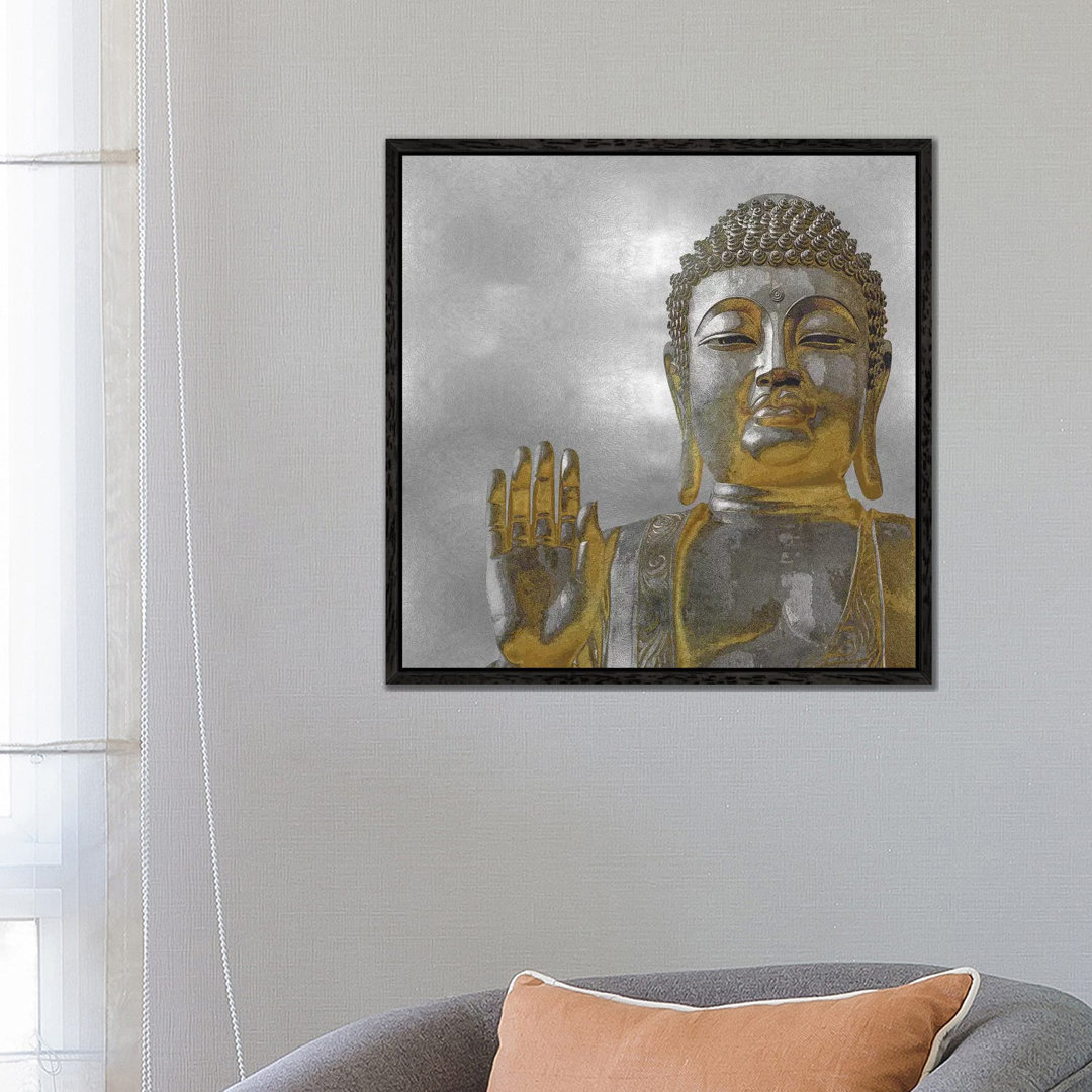 Silberner und goldener Buddha von Tom Bray - Galerie-verpackte Leinwand Giclée auf Leinwand