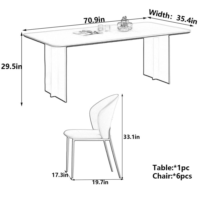 Table de salle à manger Modern, H 29,5 po x L 70,9 po x l 35,4 po
