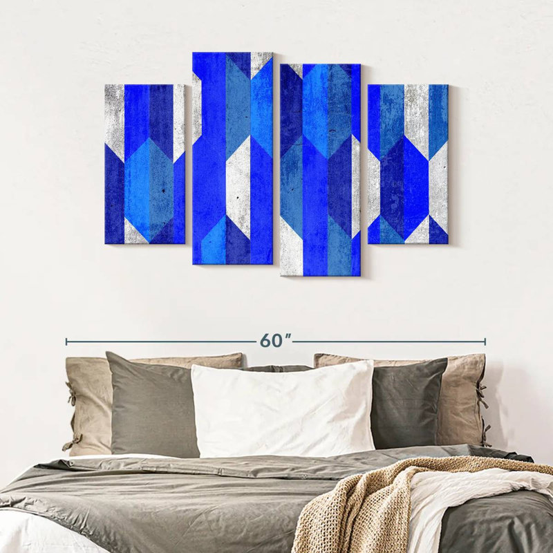 Abstract Blue Hexagons Multi Piece Canvas Print, 32" H x 52" W x 1.25" D
