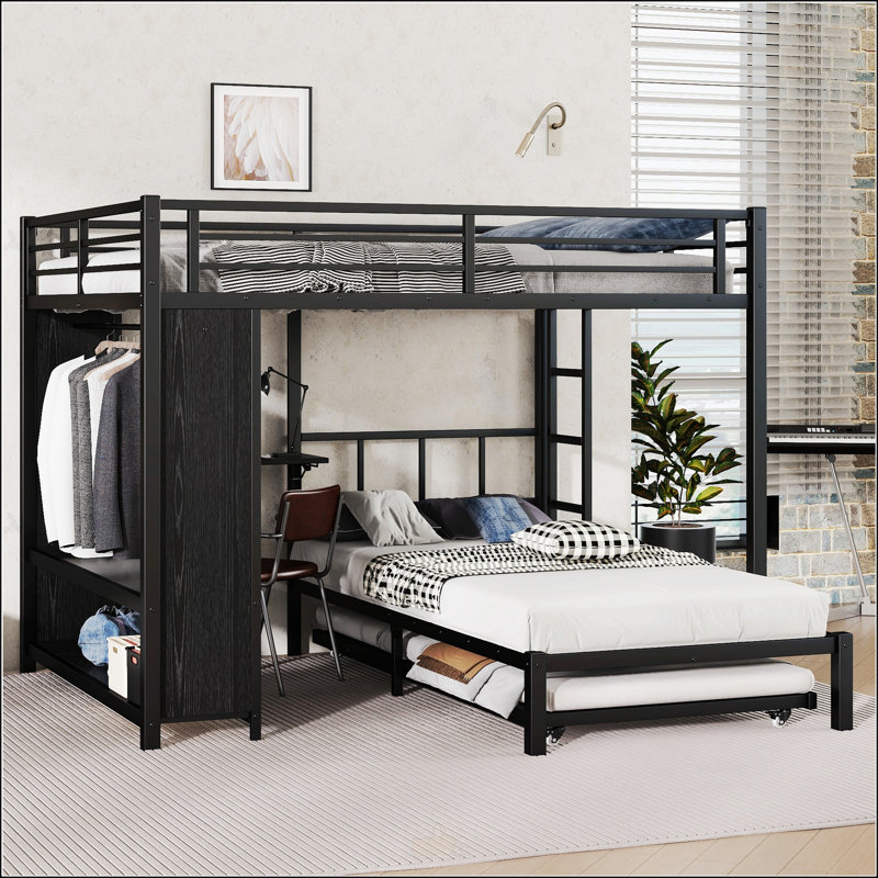 Grand lit superposé simple avec garde-robe intégré