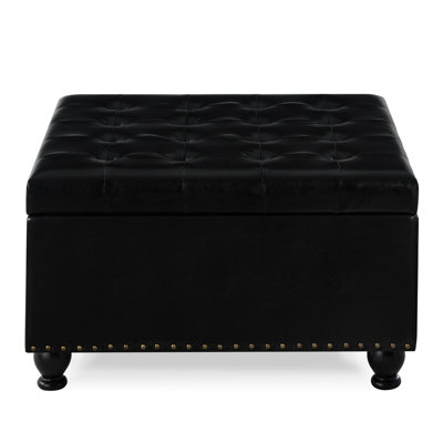Square With Button Tufting And Wooden Base Practical Storage Space