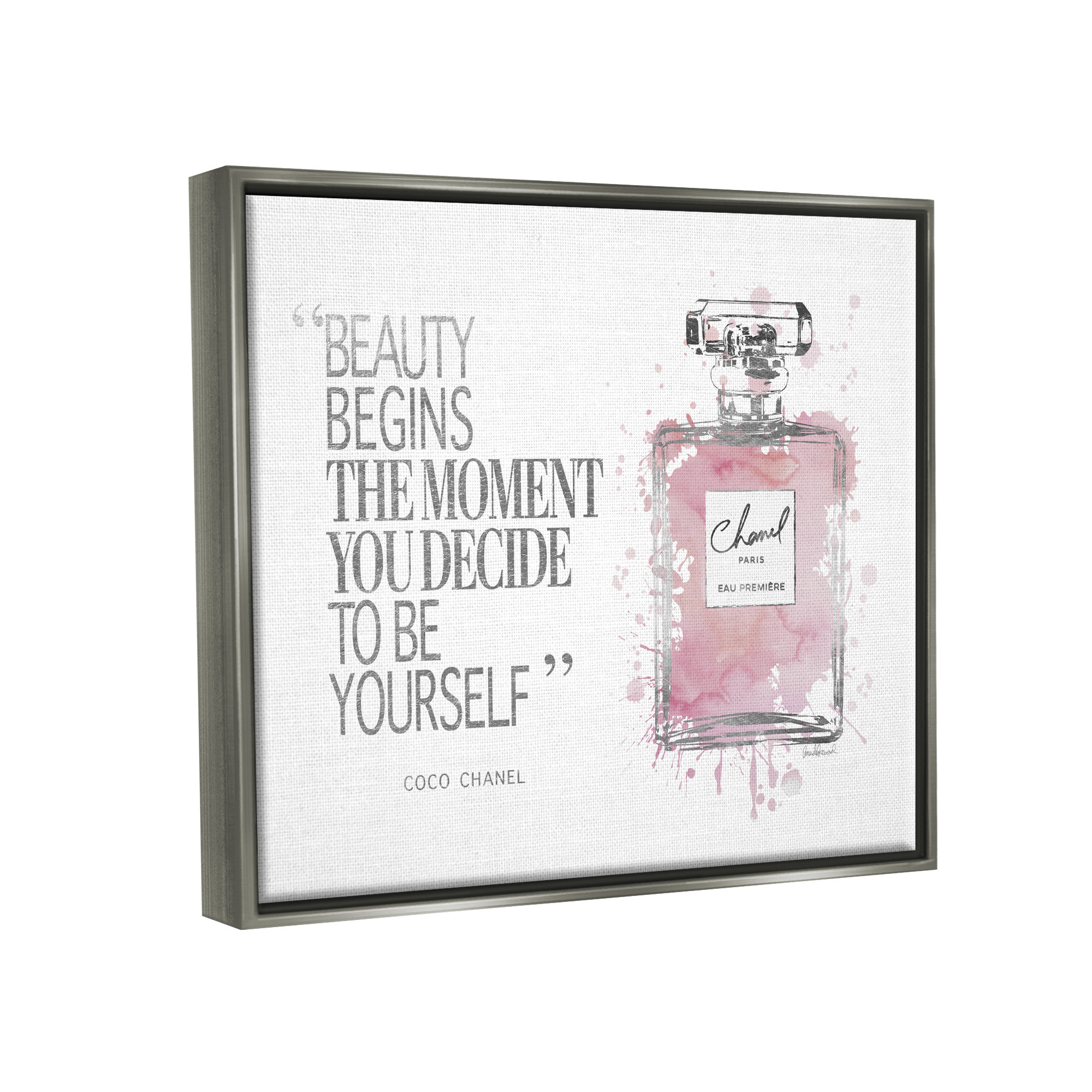 Beauty Begins Fashion Perfume Canvas Wall Art by Amanda Greenwood Trinx Frame Color: Black Framed, Size: 25 H x 31 W x 1.7 D
