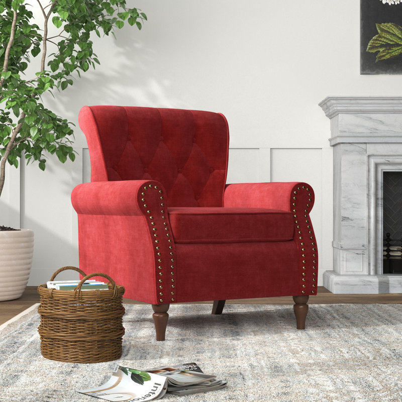Fauteuil capitonné en polyester 29,5 po Anite, Rouge