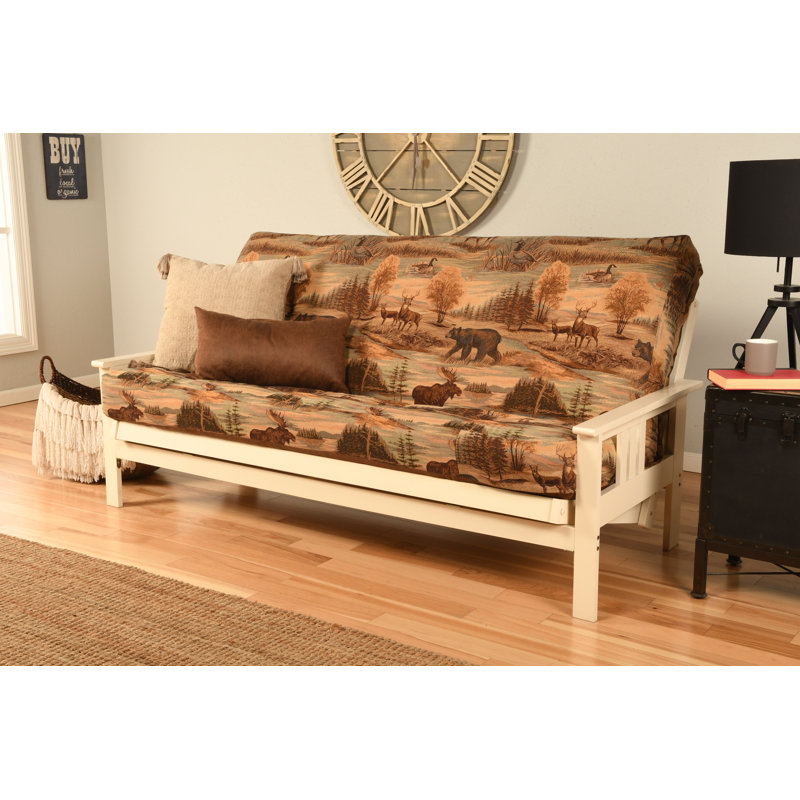 Johnte Full-Size Futon Frame and Full-Size Innerspring Mattress, Antique White, Canadian, Premium Pocket Coil