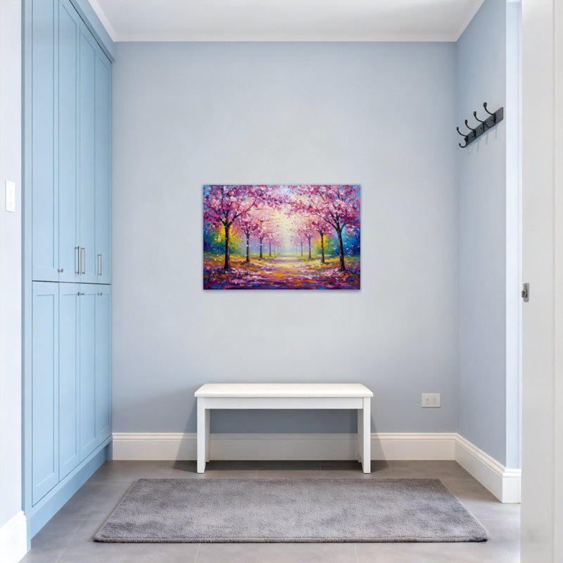 Paysage et nature, paysage de cerisiers en fleurs, H 12 po x l 18 po