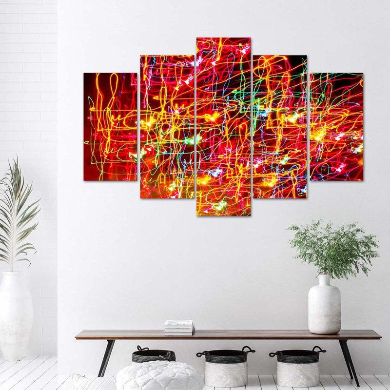 Red Abstraction - 5 Piece No Frame Print on Canvas, 100cm H x 150cm W
