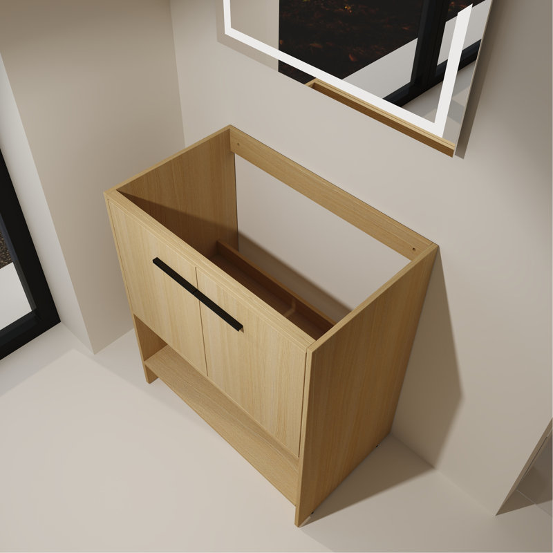 Bathroom Vanity, 2 Doors, Freestanding Bathroom Cabinet Vanity, Plywood (Excluding Sink), Chêne