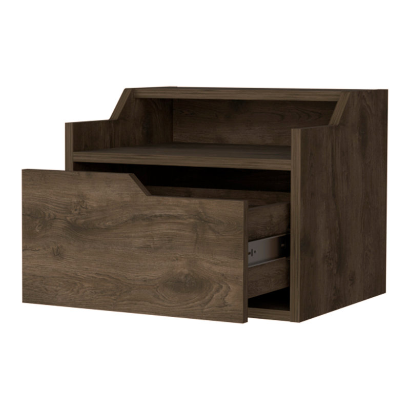 Dual-Shelf Display Floating Nightstand, Dark Brown
