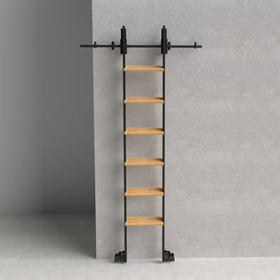Vintage Industrial Style Ladder with 4FT Ladder Hardware Kit, Black Iron Handrails Solid Pine Step