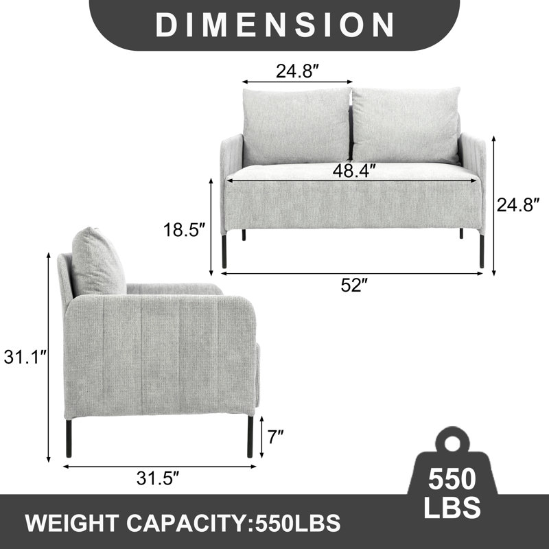 Canapé en chenille 52 po, Gris clair