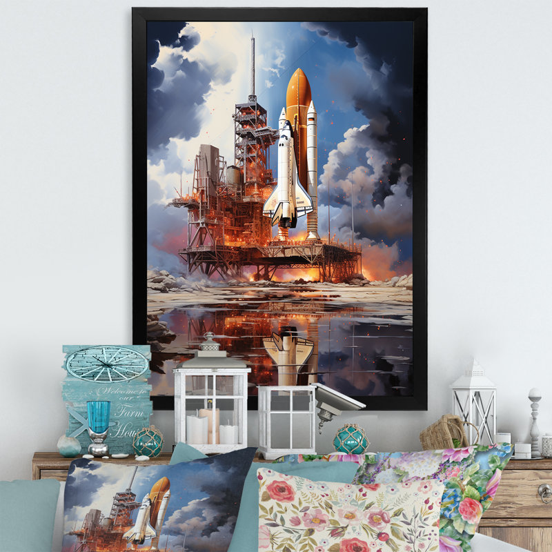 «Rocketship Reflection On Water II», reproduction d'art sur fusée, Cadre photo noir, H 20 po x l 12 po x P 1 po
