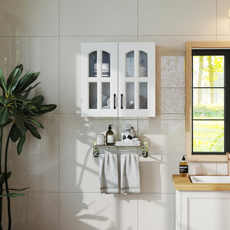 Armoire murale, armoire murale avec porte vitrée, armoire flottante avec tablettes réglables pour la cuisine, la salle de bain et le salon