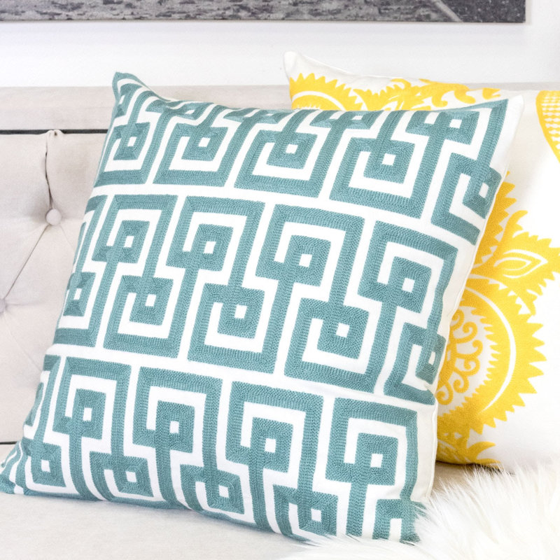  Indoor/Outdoor Square Cotton Throw Pillow, Teal