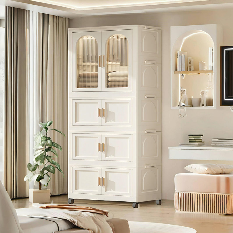 Armoire pliante polyvalente avec porte magnétique et roulettes pour un rangement efficace