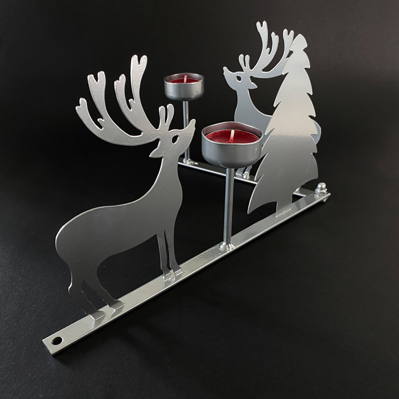 Metal Tabletop / Centrepiece Candlestick, 16cm H x 46cm W x 4.5cm D, Silver