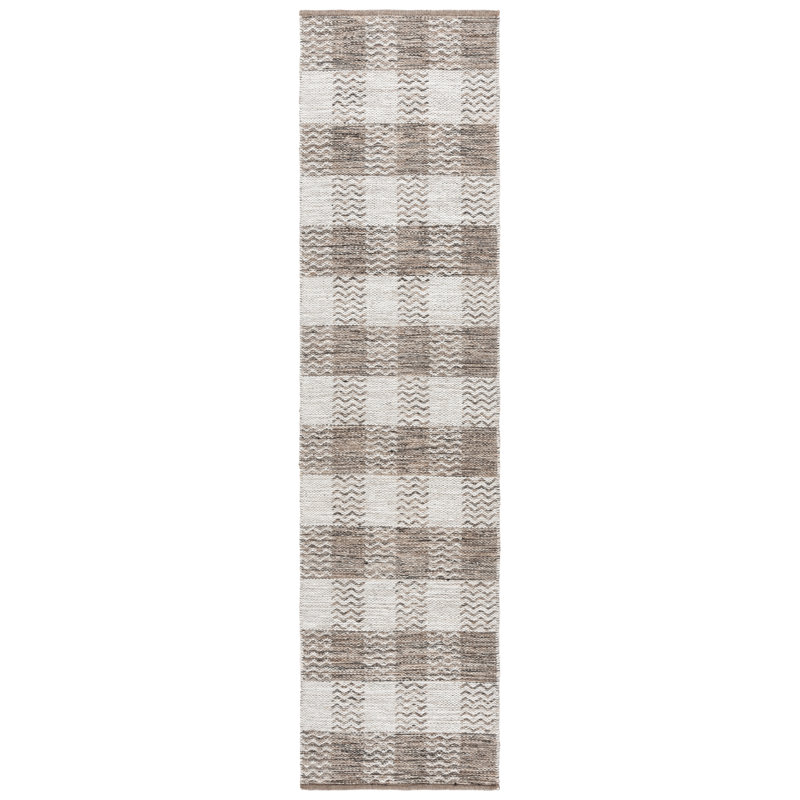 Vacaville Hand Woven Wool/Cotton Plaid Rug in Light Grey/Brown, Runner 2'3" x 7'