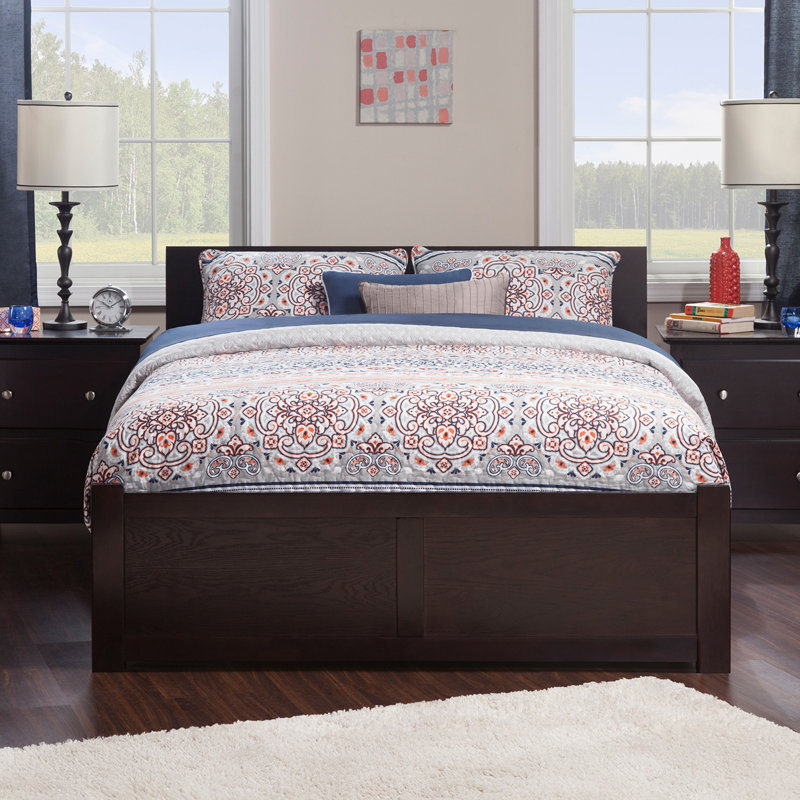 Bueno Park Solid Wood Platform Bed with Footboard and Trundle, Espresso, Full