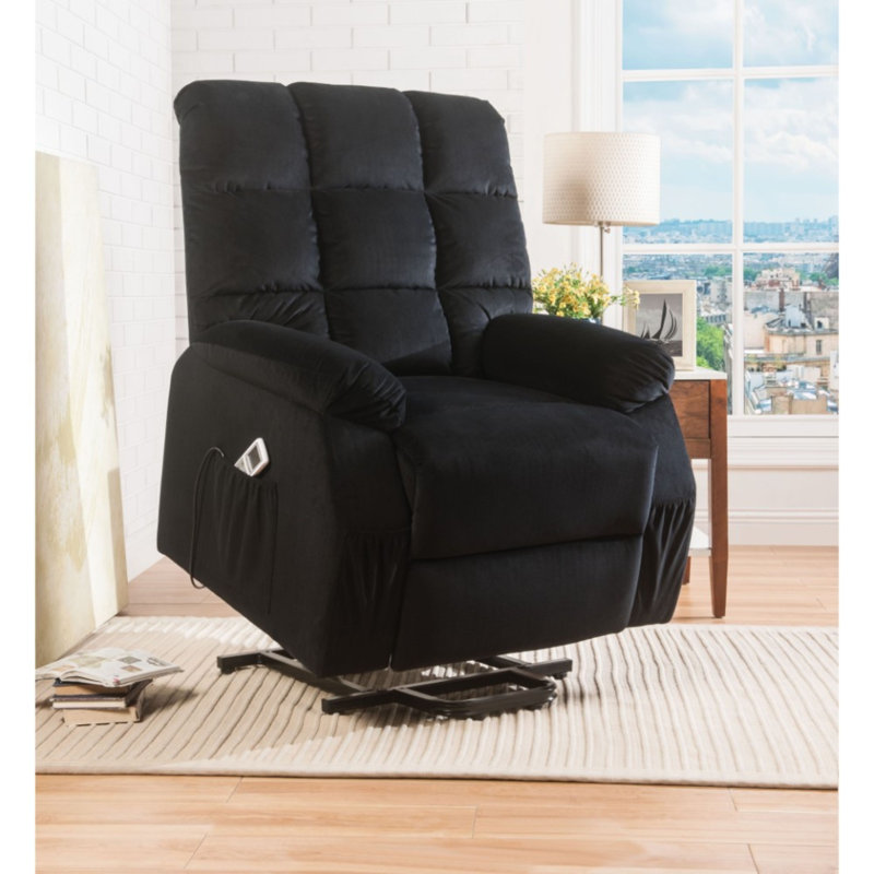 Mundell 37" Wide Power Lift Assist Standard Recliner with Massager, Black Velvet