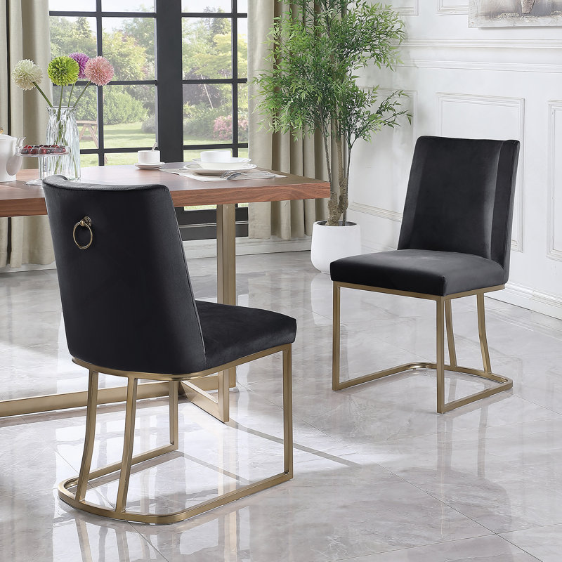 Chaise de salle à manger, ensemble de 2 chaises d'appoint rembourrées en velours, Noir
