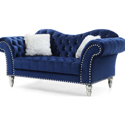 Fauteuil en velours bleu délicat - l 75 po x P 37 po H 37 po, profondeur d'assise de 25 po pour un confort douillet