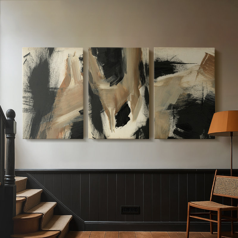 Baked Paintstrokes I - Toile tendue sur mesure avec châssis - 3 pièces, H 12 po x l 24 po