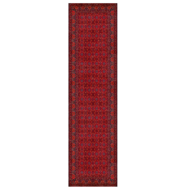 Tapis décoratif rouge en polyester tissé à la machine, Rectangle 5 pi 3 po x 7 pi 7 po