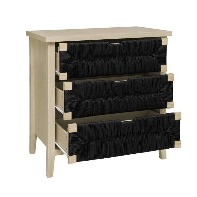 Buffet 3 tiroirs avec portes à décor naturel et tablettes réglables