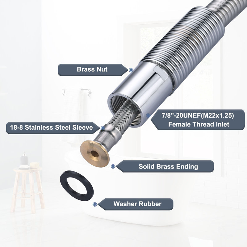 45 Inch Polished Chrome Stainless Steel Flexible Kitchen Sprayer Hose