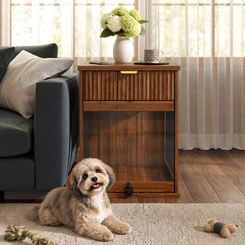 Table d'appoint Serenestow pour cage de chien avec station de recharge, Brun antique