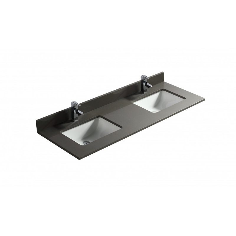 Comptoir de meuble-lavabo double 64 po avec trous pour robinet de lavabo 64 po