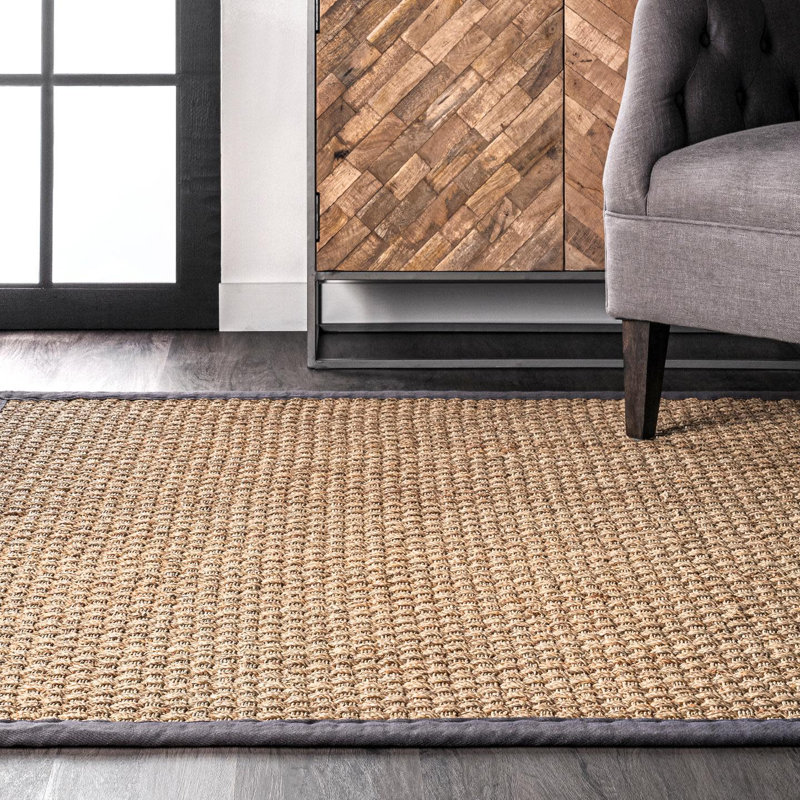 Belz Checkered Weave Seagrass Indoor/Outdoor Dark Gray Rug, Rectangle 5' x 8'