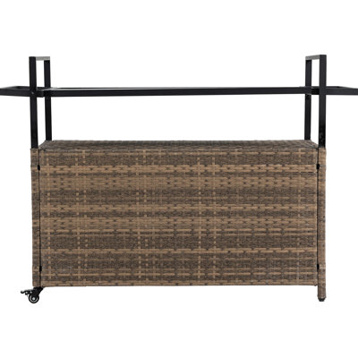 Versatile Backyard Beverage Cart - With 360 Smooth Wheels And Glass Top Brown Yard Tabletop For Outdoor Parties Patio Use