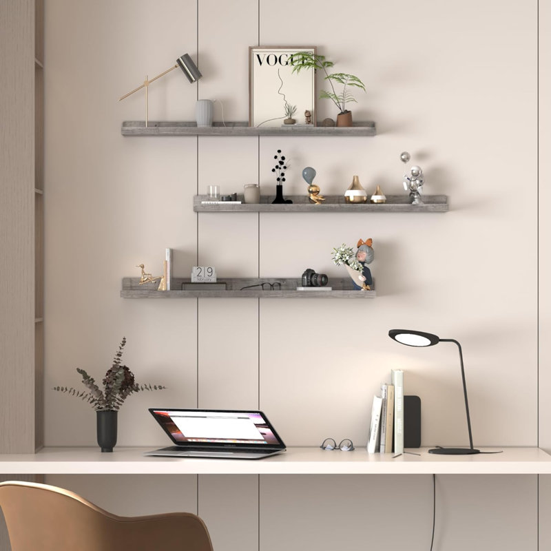 36 Inch Floating Shelves For Wall Mount, Modern Wood Wall Shelf Ledge For Bathroom Bedroom Living Room Kitchen Nursery Storage, Set Of 3 Different Sizes