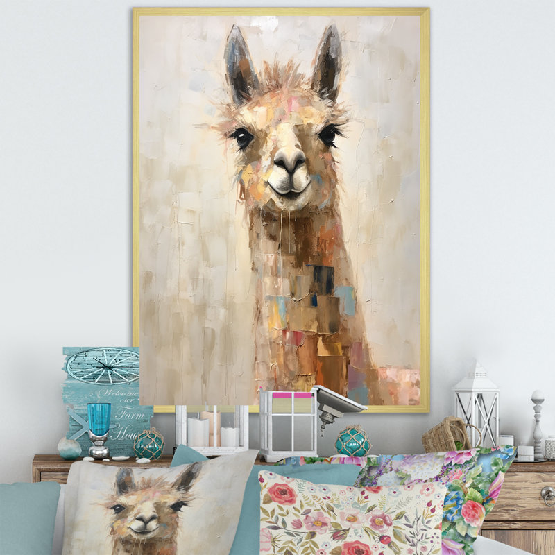 «Furry Llama Portrait II», reproduction sur toile, Cadre doré simple, H 32 po x l 16 po x P 1 po
