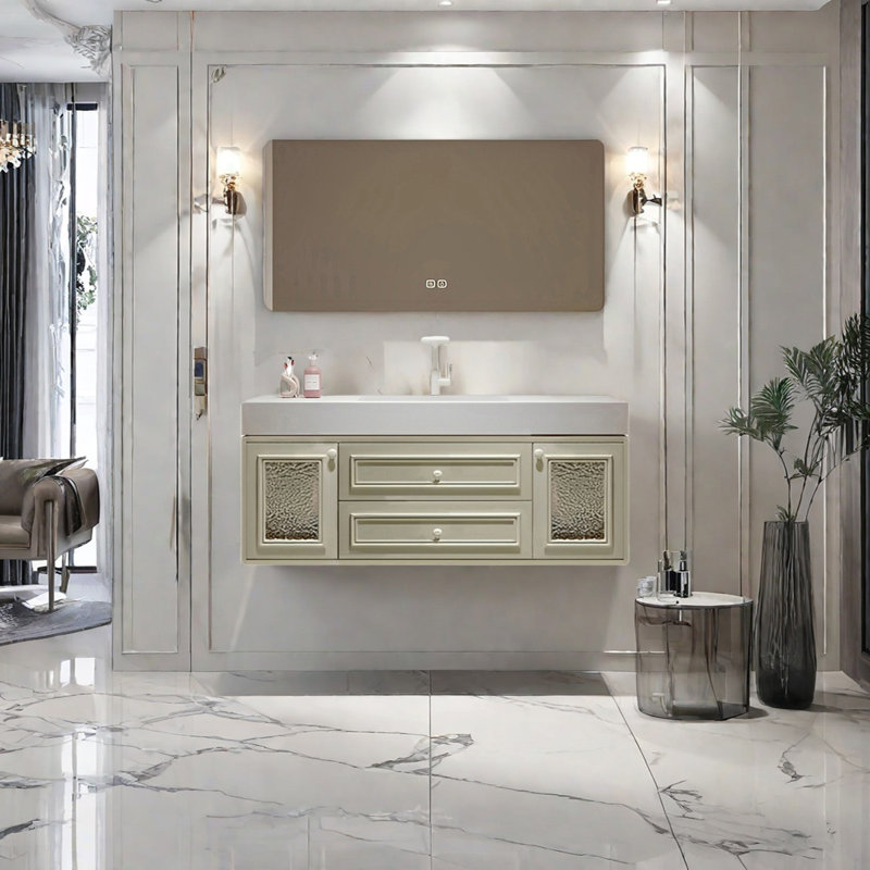 French cream style smart bathroom cabinet, Light Green, 19.68" H x 51.18" W x 21.65" D