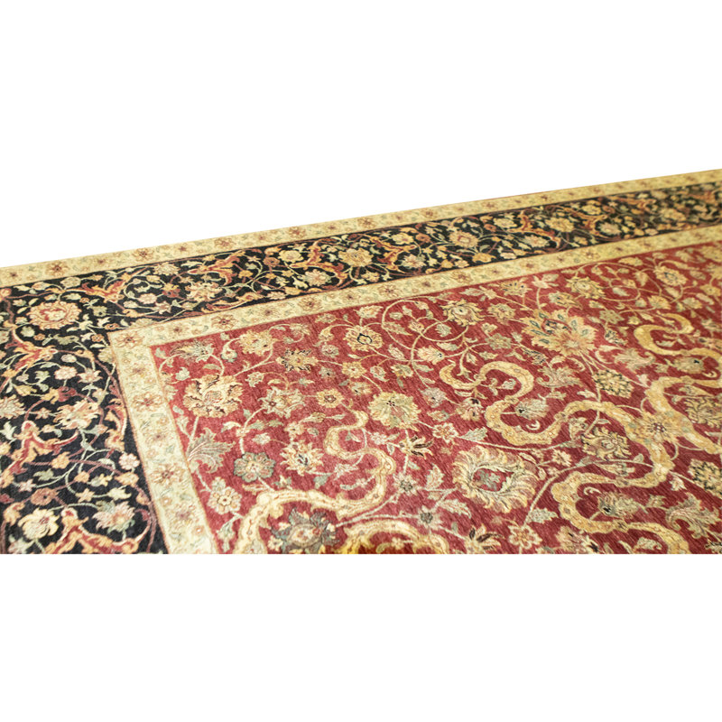 Tapis rouge et noir noué à la main de haute qualité