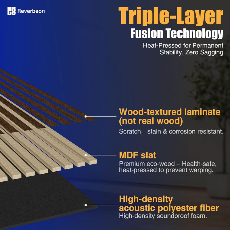4 panneaux muraux de lattes en bois acoustique, panneaux insonorisés 47,2 "x 12,8" pour les murs