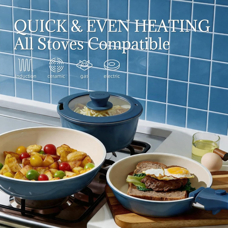 8-Piece Blue Ceramic Cookware Set
