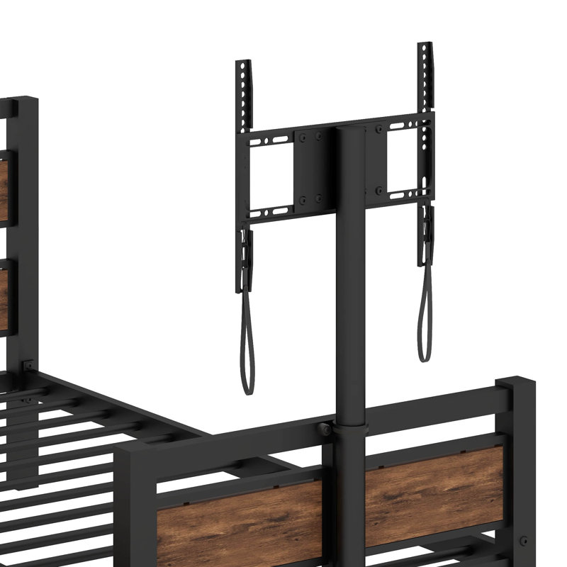 Metal Twin Platform Bed with Two Storage Drawers and Rotatable TV Stand, Black