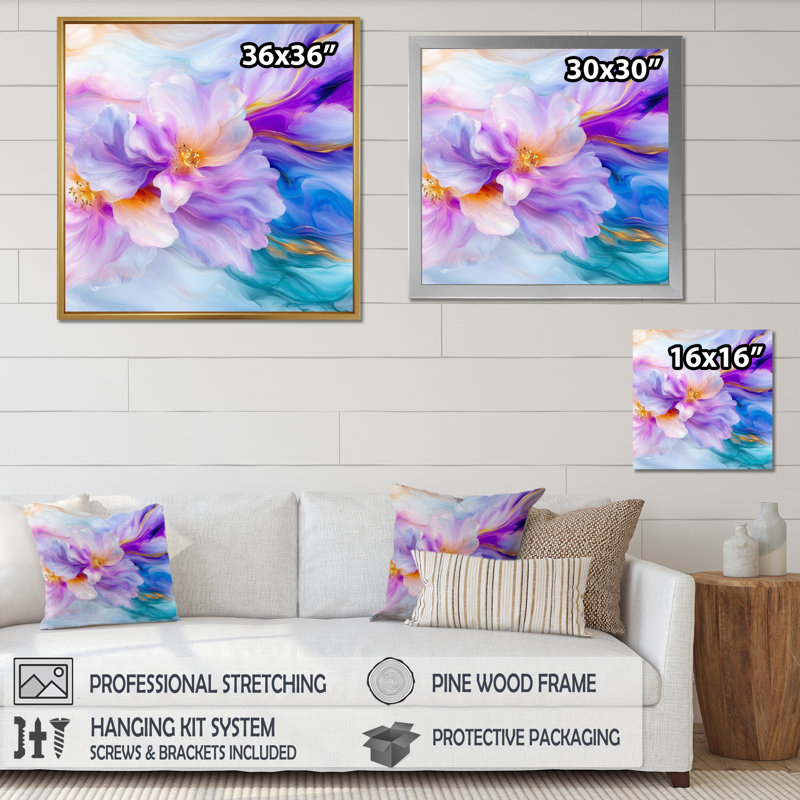 Natures beauté fleurs mauves agate II - fleurs murales abstraites, 30" H x 30" W, Argent argent