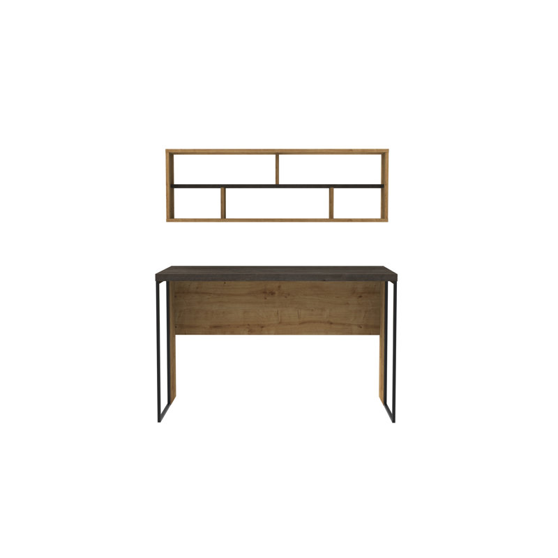 Traudel Writing Desk With Wall Shelf, Oak/Dark Coffee
