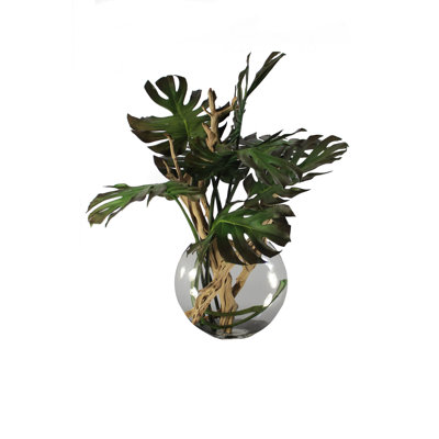 Monstera Leaves and Driftwood in Moon Vase
